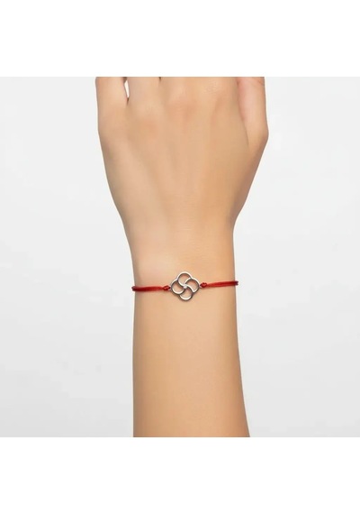 G&a Jewels - Yonca - 925 Ayar Gümüş 0.01ct Pırlanta Taşlı Kırmızı İpli Bileklik Gümüş - Kırmızı