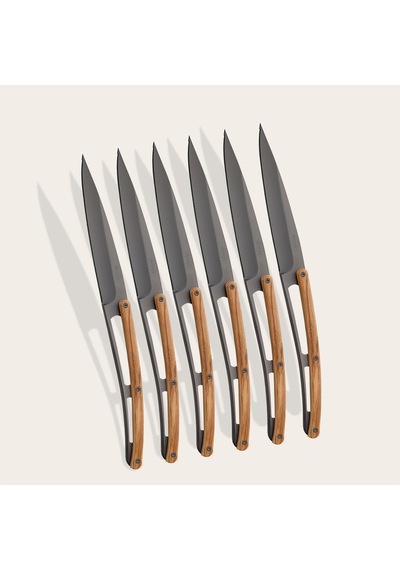 6 Deejo Steak Knives Serrated, Olive Wood
