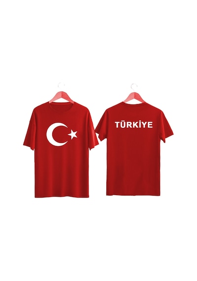 Türk Bayrağı Baskılı Türkiye Yazılı Tişört Ayyıldızlı T-shirt Kirmizi