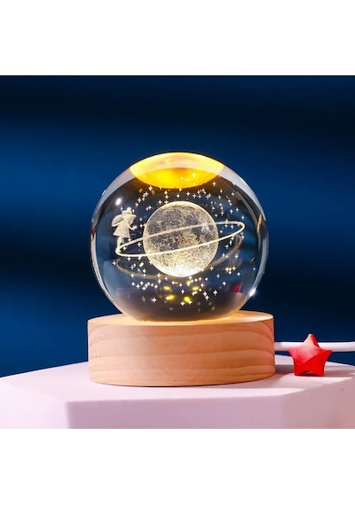 Mr 3d Kristal Cam Küre, Ahşap Soketli Gece Lambası,led, Sevgiliye Hediye, Noel, Öğretmenler Gün