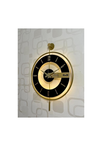 Pey Aksesuar Metal Camlı Duvar Saati 40x60 Cm Işıklı Gerçek Cam Duvar Saati Modern Tasarım Gold-şeffaf-siyah