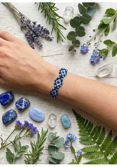 Freya El Örmesi Makrome Bileklik Mavi - Siyah