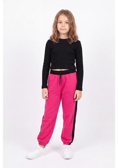 Panios Kids Kız Çocuk Fitilli Crop Ve Şerit Detaylı Eşofman Takımı Seti Fuşya