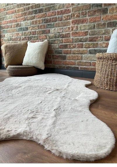Saraz Halı Tavşan Tüyü Post Peluş Ultra Yumuşak Post Puffy Kum Beji