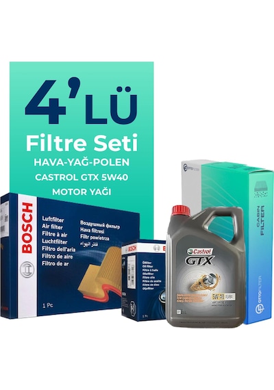 Bosch Renault Captur 0.9 Benzin Tce Filtre Bakım Seti Castrol Motor Yağlı (2013-2019) 4 Lü