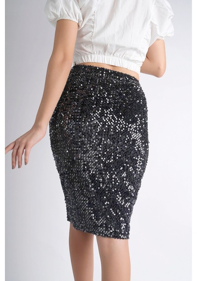Sermoda Pullu & Astarlı Diz Altı Kalem Etek - 60 Cm Uzunlukta Abiye Etek Likralı & Esnek Pullu Etek Gri Sermoda Pullu & Astarlı Diz Altı Kalem Etek - 60 Cm Uzunlukta Abiye Etek Likralı & Esnek Pullu Etek Gri