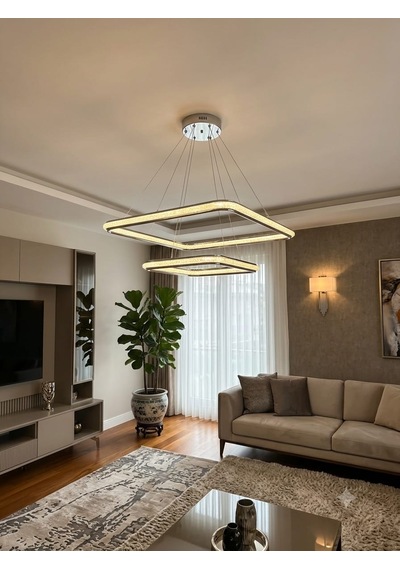 Ers Aydınlatma Kare 2 Lı Cift Led Avize 3renk Krıstal Difizör Güç Performans Ürünüdür. Krom