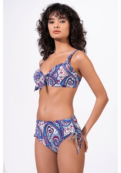 Endeep Kadın Büyük Beden Balenli Destekli Mavi Etnik Desenli Bikini Takımı