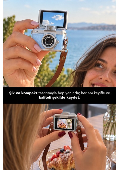 Mimtec Blm-110 Mini Retro Dijital Kamera - Flaşlı Katlanabilir Ekran 1080p Hd Video Selfie Vlog Kamerası Mavi