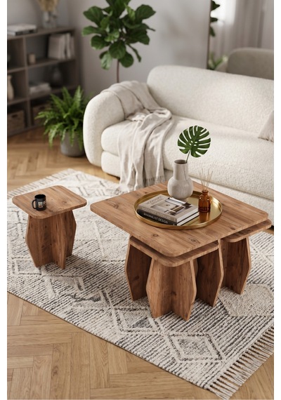 Orta Sehpa Ve Zigon Sehpa 5 Li Set Modern Çok Amaçlı Salon Oturma Odası Yan Sehpa 9248 Atlantik Çam Diğer