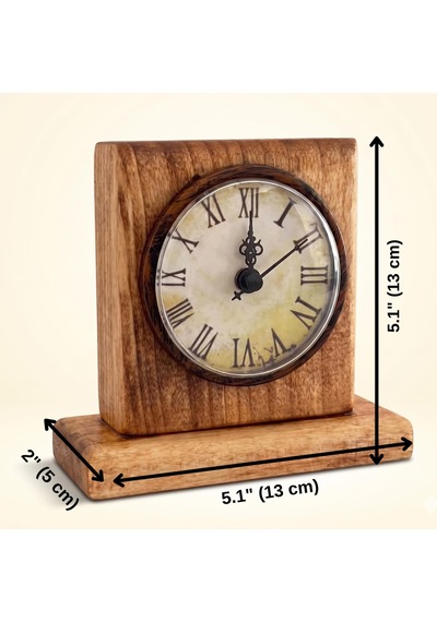 Essent Vardas Ahşap Masa Saati - %100 El Yapımı - Meşe Ağacı - 13x13x5 Açık Kahverengi