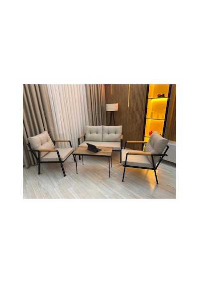 Green Garden Yaren Model, Balkon, Bahçe, Cafe, Metal Koltuk Takımı, Bahçe Takımı , Çay Seti, 2+1+1+sehpa Bej