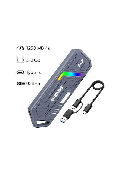 Raxius Dk03 Usb-a/type-c Kablolu Rgb 512gb 22x80 M.2 Nvme Taşınabilir Harici Ssd