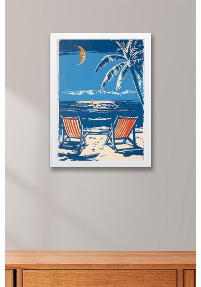 Tropikal Plaj Manzarası Çerçeveli Tablo - Pop Art Poster Tablo