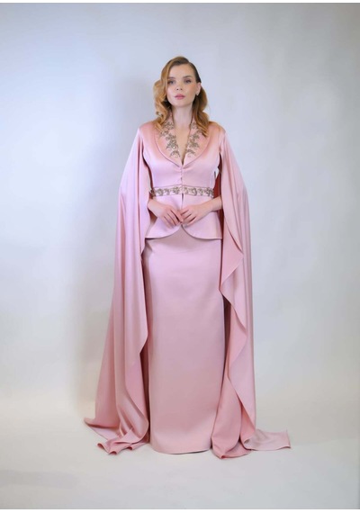 Crystalia Hürrem Model Pelerin Kol Detaylı Saten Takım Çok Renkli