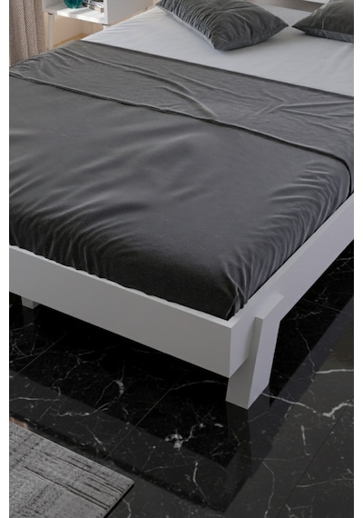 Ebruli Dikey Başlıklı Masif Ahşap Karyola Beyaz 100x200