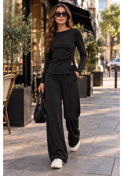 Moda Banuş Siyah Modal Kumaş Bol Paça Eşofman Takımı Mavi Mavi