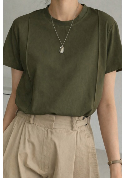 Cool Tarz Kadın Basic Ön Çizgi Detaylı Bisiklet Yaka Tişört Rahat Kalıp Günlük T-shirt Haki Haki Cool Tarz Kadın Basic Ön Çizgi Detaylı Bisiklet Yaka Tişört Rahat Kalıp Günlük T-shirt Haki Haki