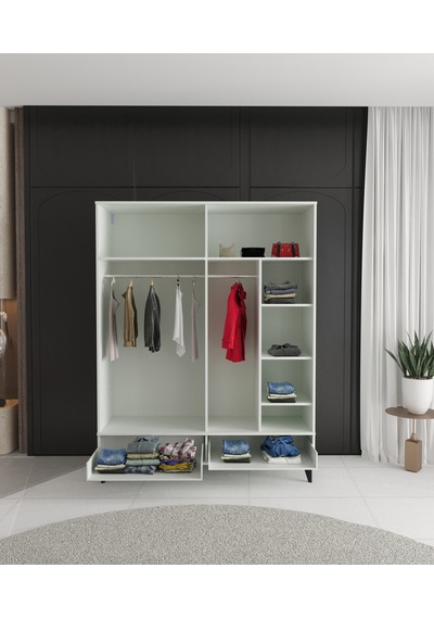 Irmak 4 Kapaklı Çekmeceli Gardırop - Tamamı Mdf Beyaz