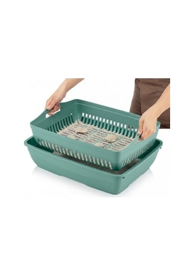 Kapalı Ve Açık Kedi Tuvaleti Uyumlu Elek Ve Alt Kum Kabı, 37,5x50x13 Cm Açık Bej