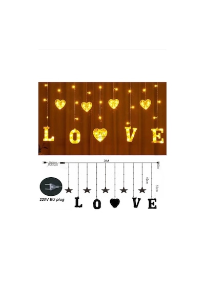 3 Metre Kalp Love Günışığı Sevgililer Günü Hediye Dekoratif Led Işık, Romantik Ortam Aydınlatması Sarı