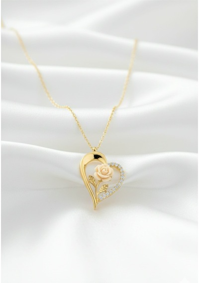 Çekirdekjewelry 925 Ayar Gümüş Kalbimin Beyaz Gülü Kolye Sarı