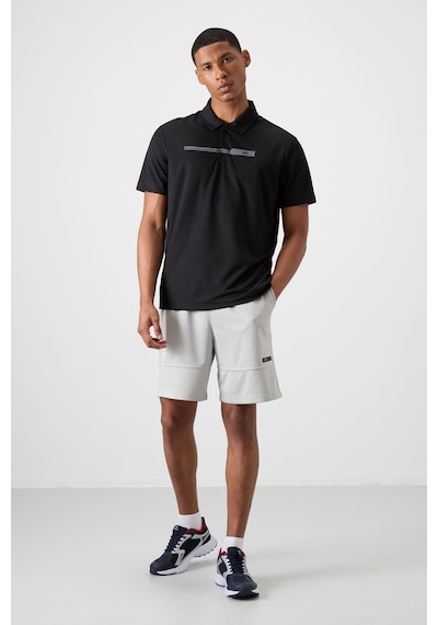 Siyah Polyester Nefes Alan Dokulu İnce Esnek Standart Fit Polo Yaka Erkek Performans T-shirt - 8839 Siyah