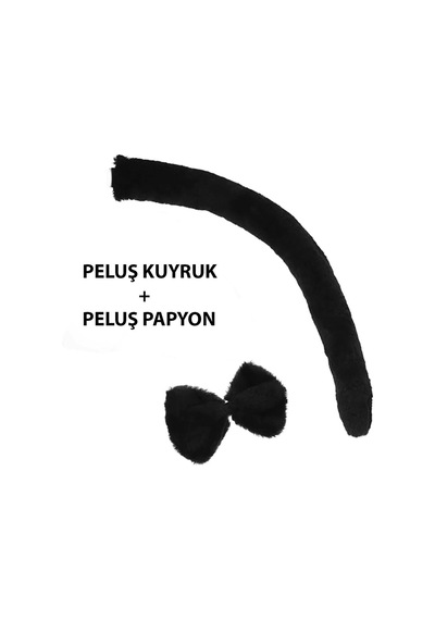 Elitse Peluş Siyah Renk Kuyruk Ve Papyon Yetişkin Çocuk Uyumlu