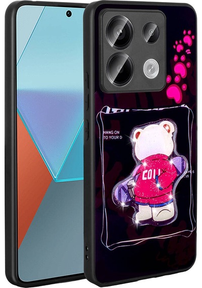 Goocamp Redmi Note 13 Pro 5g Kılıf Parlayan Kabartmalı İkonik Figürlü Amas Silikon K Siyah