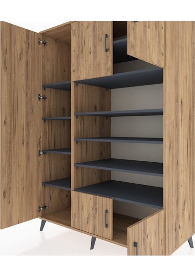 Kronos Dolap 10 Raflı 5 Kapaklı 132x59x195 Çam-çam/antrasit Çam