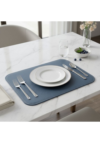 2 Adet Deri Lacivert Çift Taraflı Kenar Dikişli Amerikan Servis 33x44 Cm-kolay Silinebilir Supla