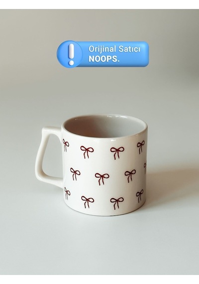 Fiyonk Desenli Kupa Bardak Seramik Kahve Mug Beyaz