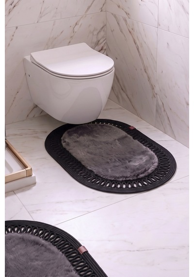 Banyo Paspası Takımı 60x100+40x60 Cm İç Trikot Antrasit Gri & Siyah