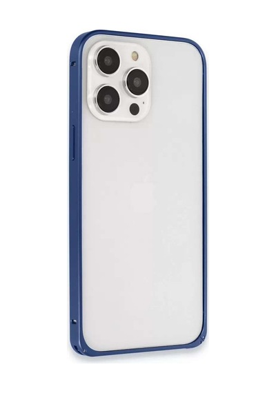 İphone 15 Pro Max Metal Bumper Mat Kapak - Lacivert