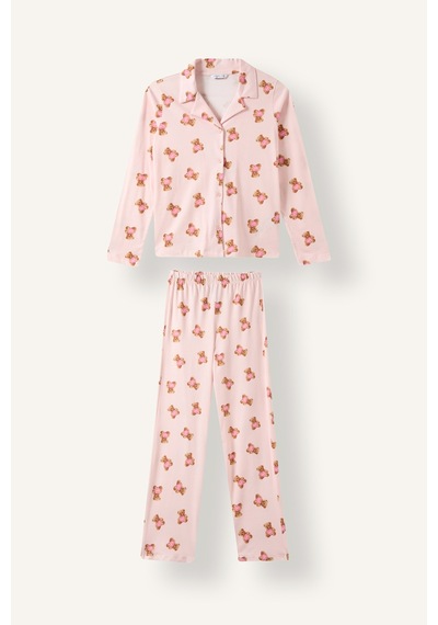 Defacto Ayıcık Desenli Düğmeli 2li Pijama Takımı Kız Çocuk I6087a826wnpn114 Pembe-pn114