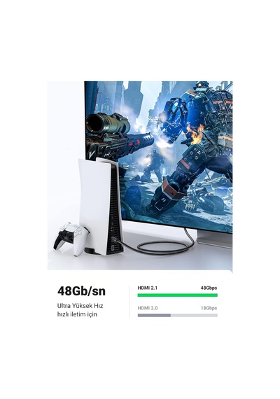 8k Hdmı 2.1 Kablo Desteği Hdr10, Earc, Ps5 İçin 3d, Xbox S, Monitör Vb 1m , Gri