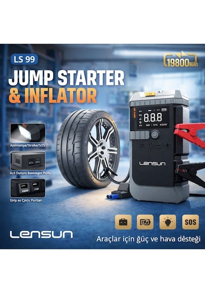 Lensun T-life Jump Starter 19800 Mah Akü Takviyeli Hava Kompresörü Caetu Ls 99