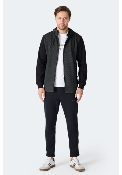 Slazenger Flame Erkek Kapüşonlu Cepli Siyah Sweatshirt Siyah