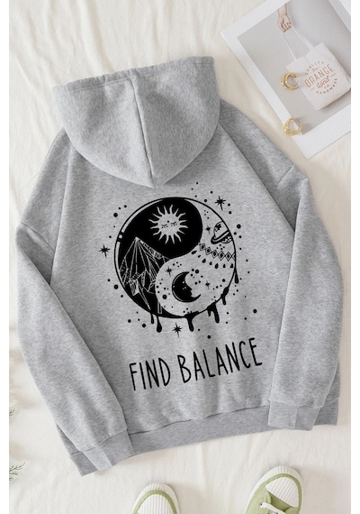 Uyguntarz Unisex Yin & Yang Tasarım Sweatshirt Gri