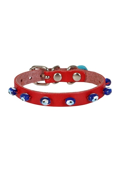 Cattie Boncuklu Deri Kedi Boyun Tasması S 1x18-22CM Kırmızı