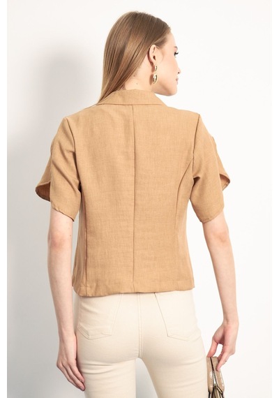 Armonika Kadın Camel Kolu Yırtmaç Detaylı Crop Kısa Kol Ceket Arm-24y001048