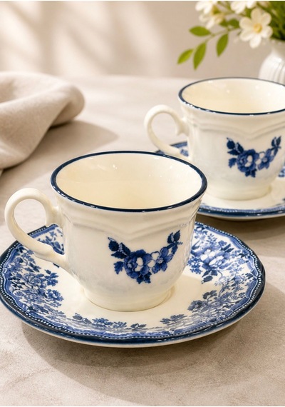 2 Kişilik Porselen Velour Navy Çay Fincanı-5926 Mavi