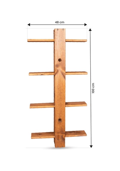 Dekoratif Ahşap Duvar Rafı Kitaplık Çiçeklik Biblo Baharatlık Rafı 4 Raflı 100 Cm Meşe