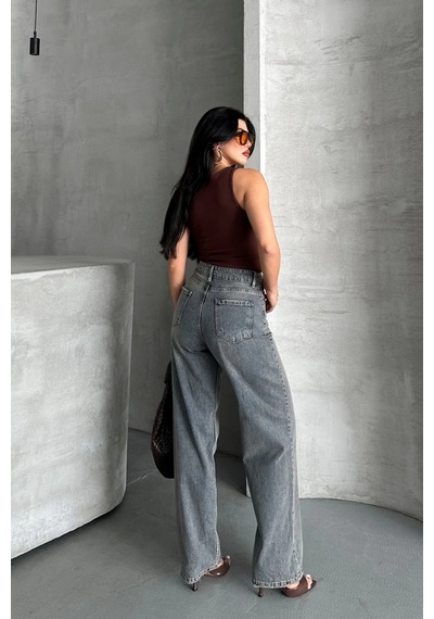 Palazzo Bıyık Kar Yıkama Buz Mavi Jeans Pantolon D2008 Mavi