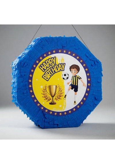 Pinyata Sarı Lacivert Sopalı 42 Cm Doğum Günü Parti Oyunu Seti Çok Renkli