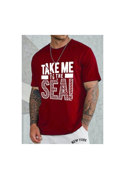 Medinenur Unisex Take Me Baskılı Bisiklet Yaka Tshirt Kırmızı