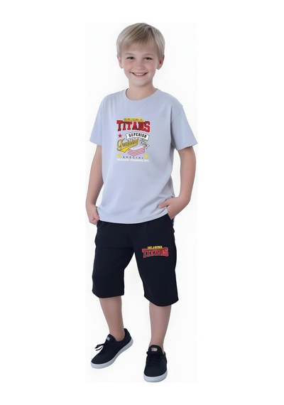 Fyk Kids Erkek Çocuk Yazlik Ti Tans Baskili Alt-üst Takim Gri