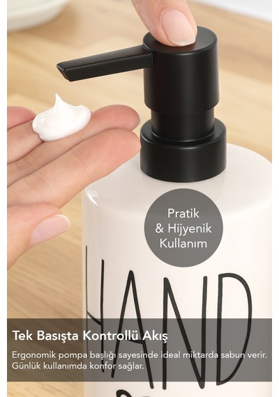 2'li 500 Ml Seramik Sıvı Sabunluk Seti - Bambu Standlı Sıvı Sabun Şişesi Bulaşık Deterjanlık Beyaz Beyaz