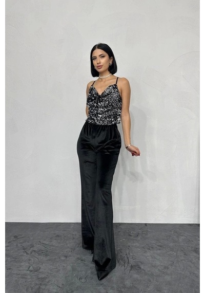 Defymoda Gümüş Askılı Degaje Bluz Gümüş