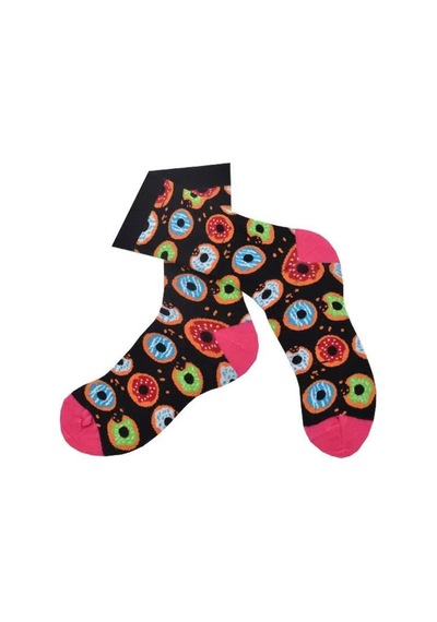 Flora Donut Desenli Çorap Erkek Uzun Çorap Clb Siyah